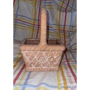 FTD Ceramic Basket with Terra Cotta Finish Lattice and Flower Design 9.25”